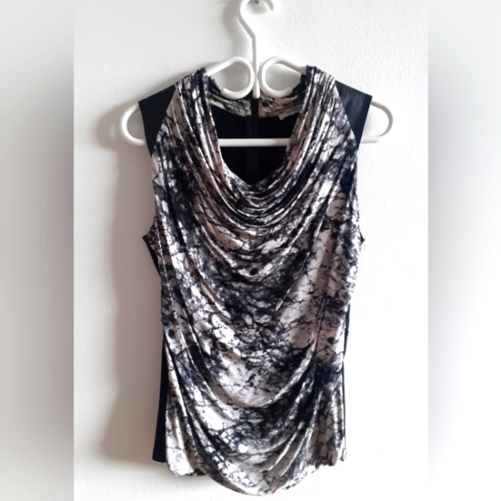 Cowl Neck Tie-dye & Leather Sleeveless Top